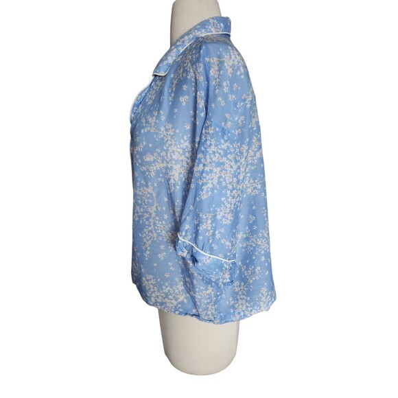 Papinelle Cherry Blossom Pajama Top Womens M Cornflower Blue Cotton Silk Boxy - Picture 3 of 8